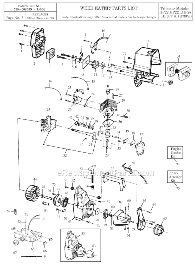Page C Diagram and Parts List for HP22T  Weed Eater Trimmer